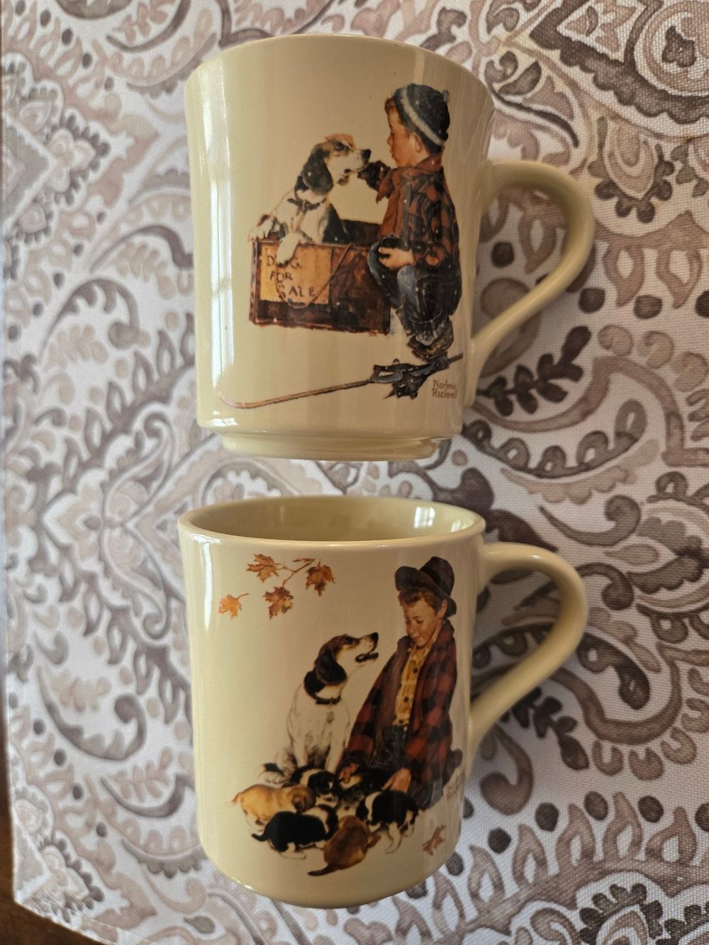 Vintage Norman Rockwell "A Boy and His Dog" Mug Pair